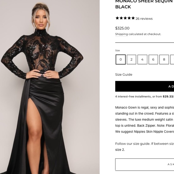 Monaco Sheer Sequin and Satin Gown with Sash- Black, Size: Medium - Picture 1 of 15